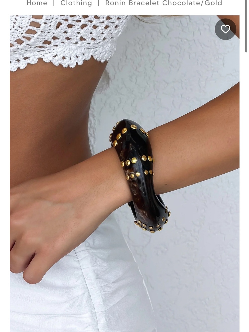 White Fox Boutique Chocolate Tortoiseshell and Gold Stud Chunky Bangle